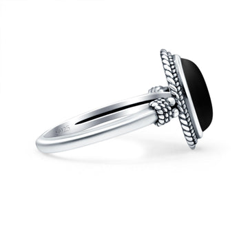 Petite Dainty Vintage Style Simulated Black Onyx Ring Solid Oval Oxidized 925 Sterling Silver